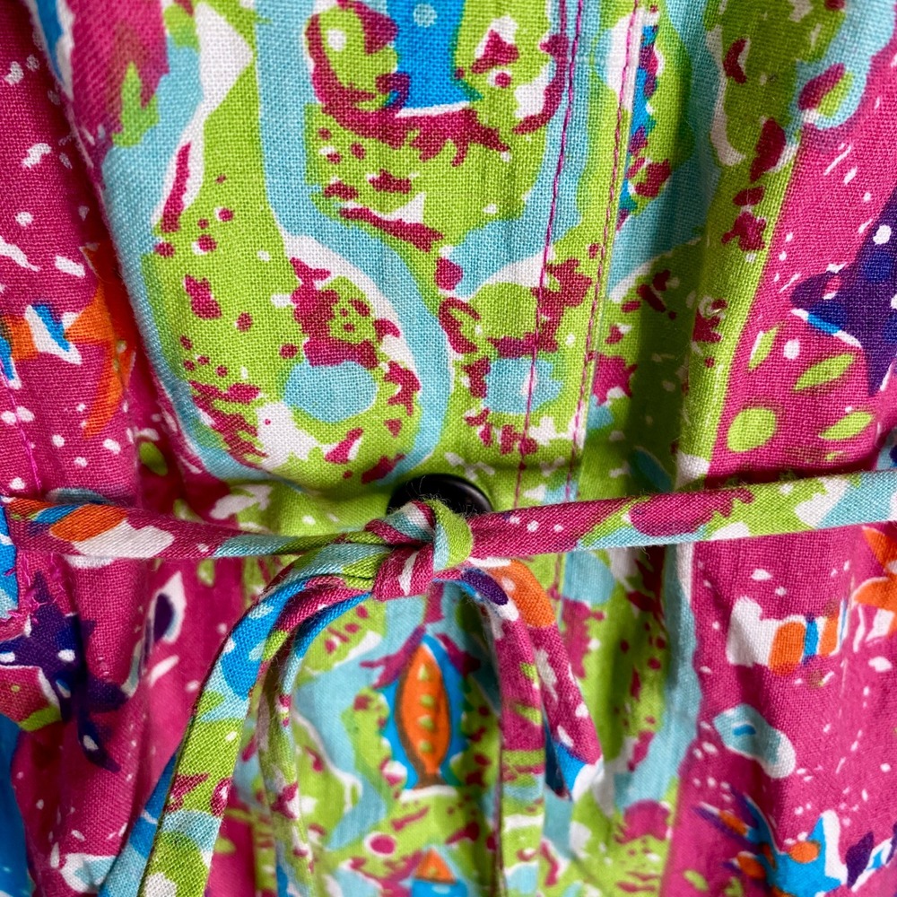 Vintage 80s Dreams Abstract Fish Romper XL Short Sleeve 90s Playsuit Jumpsuit - Picture 6 of 11